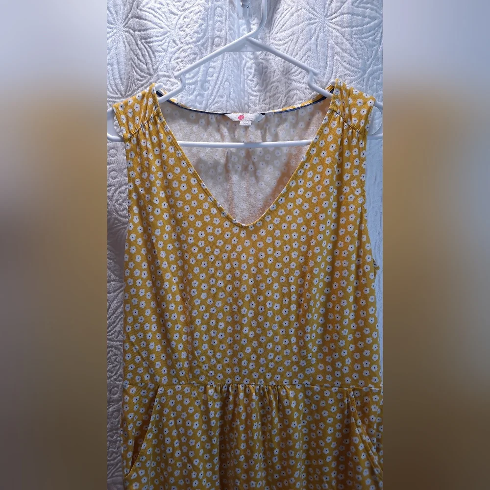 Boden Dress Womans 12 Yellow Floral Sleeveless Classic Preppy Pockets Spring